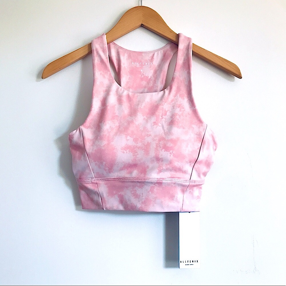 ALL FENIX x ANTHROPOLOGIE BLUSH PINK TIE DYE MOISTURE WICK LONG BRA SIZE MEDIUM